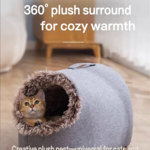 Winter Warm Plush Enclosed Cat Bed, Cozy Slipper-Style Pet Nest with Carry Handle, Thickened Anti-Cold Design for Cats and Small Dogs
