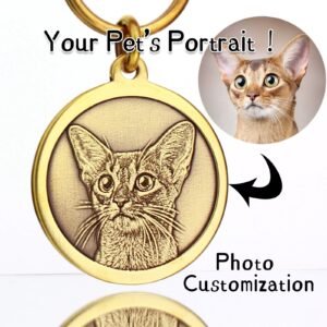 Deep-Engraved Solid Brass Pet ID Tag – Custom Nameplate for Dogs & Cats, Anti-Lost Collar Pendant