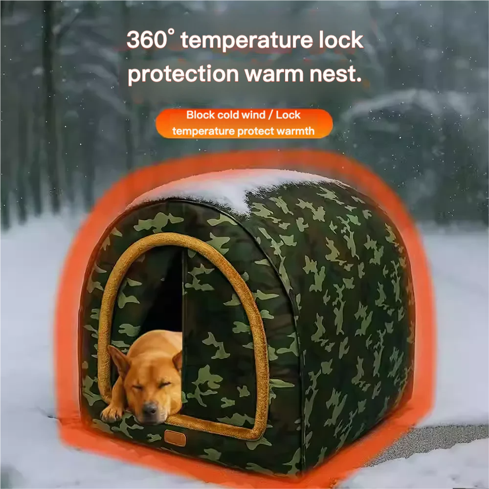 Outdoor Winter Dog House – Extra Thick Warm Insulated Shelter for Large Dogs, Weather-Resistant Tent-Style Kennel