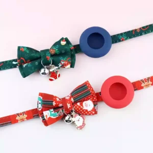 Festive Christmas & New Year Pet Collar Bowtie with AirTag Holder for Cats and Small Dogs