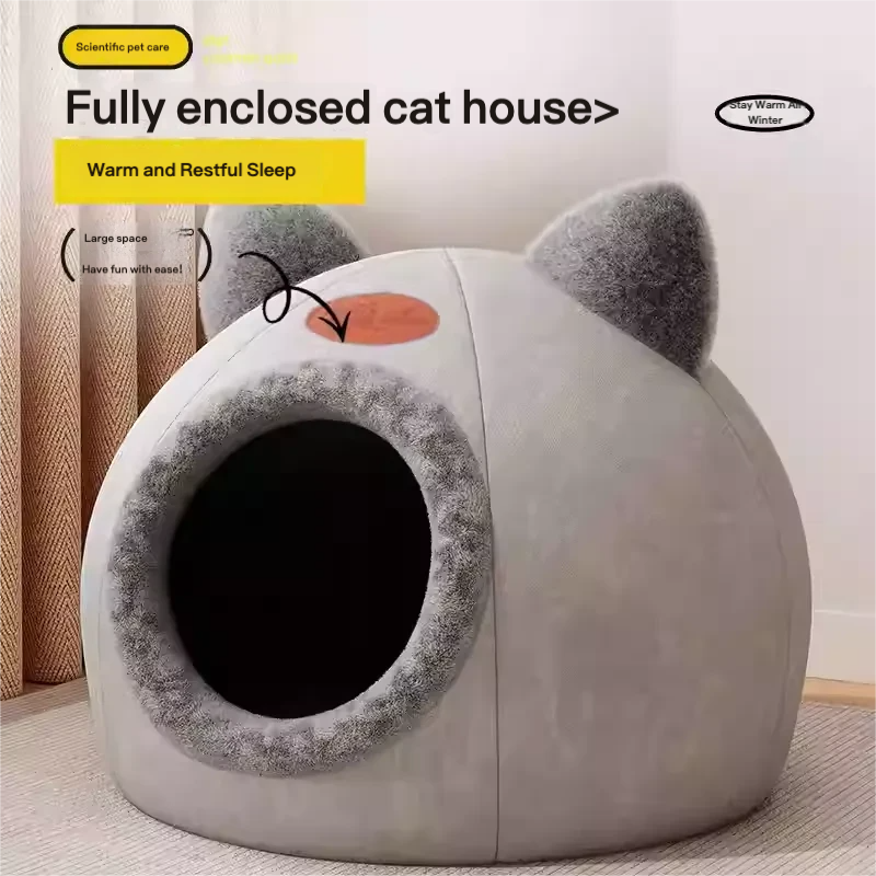 Winter Warm Enclosed Pet Bed – Cozy Sofa-Style House for Cats & Dogs, All-Season Comfort